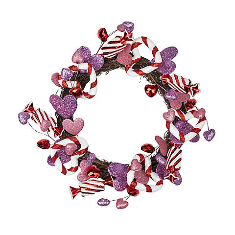 Pink and Purple Candies and Hearts Valentine's Day Unlit Wreath, 16"