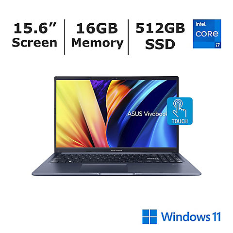 ASUS VivoBook 15.6" Touchscreen Laptop, Intel Core i7-1255U Processor, 16GB Memory, 512GB SSD - Quiet Blue