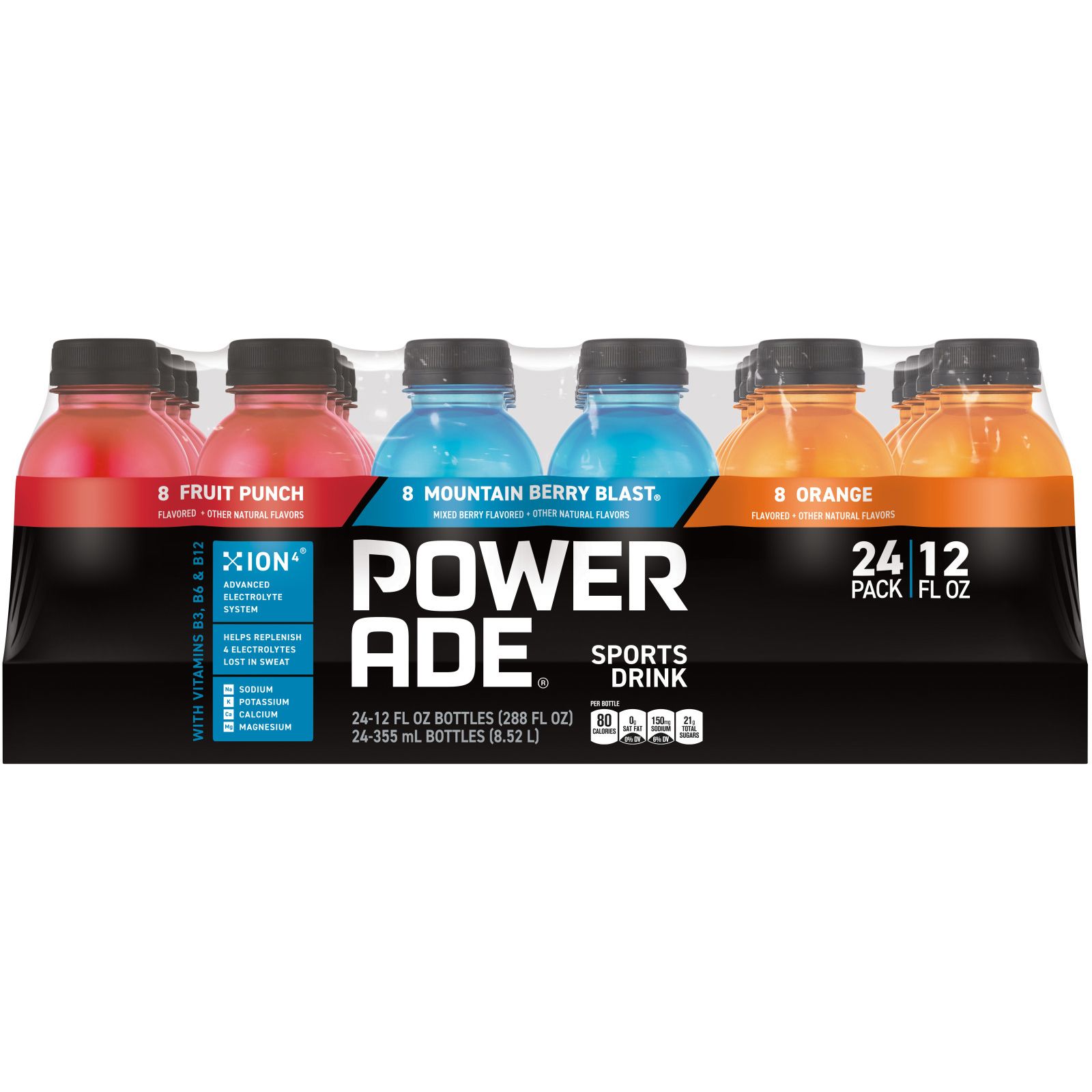 Powerade, Electrolyte Enhanced Sports Drinks W Vitamins, Mountain Berry Blast, 20 fl oz, 24 Pack