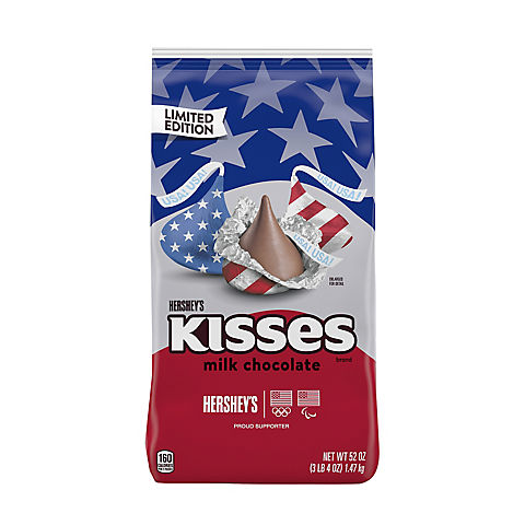 Hershey's Kisses Milk Chocolate Candy Patriotic Foils Bulk Bag, 52 oz.