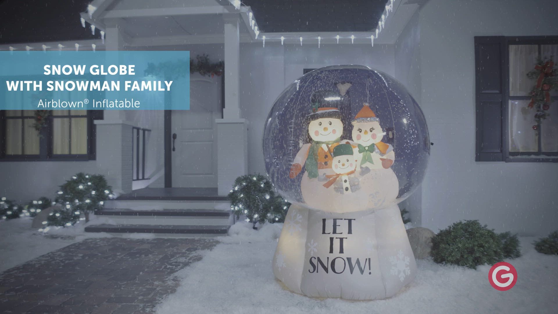 Gemmy 6' Christmas Inflatable Snow Globe Snowman Family Scene with Swirling Snow and Iridescent Fabric