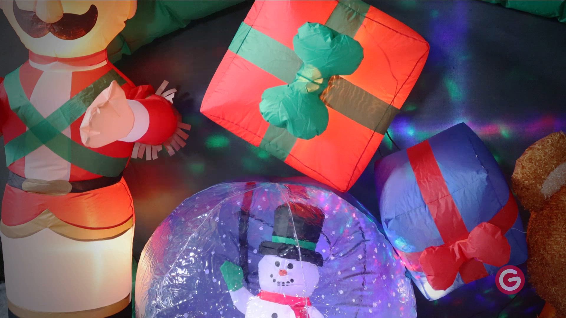 Gemmy 8' Animated Christmas Inflatable Santa Gift Sack Scene with Kaleidoscope Lights