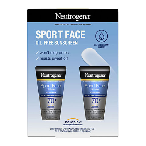 Neutrogena Sport Face Sunscreen SPF 70+ Oil-Free Broad Spectrum UVA/UVB, 2 pk./2.5 oz.