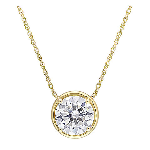 2 ct. DEW Moissanite Circular Pendant with Chain in 10k Yellow Gold