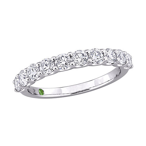 1 ct. t.w. Lab Grown Diamond and Tsavorite Accent Anniversary Band in 14k White Gold