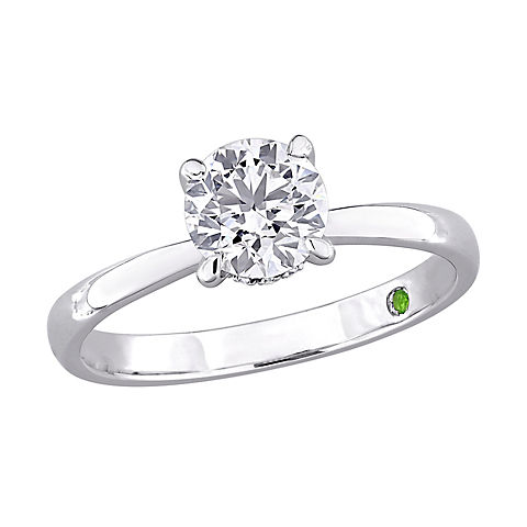 1 ct. t.w. Lab-Grown Diamond and Tsavorite Accent Engagement Ring in 14k White Gold