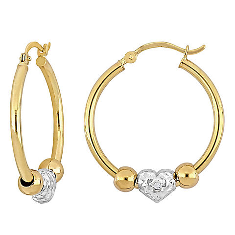 Heart Hoop Earrings with Diamond Accent in 14k Yellow Gold