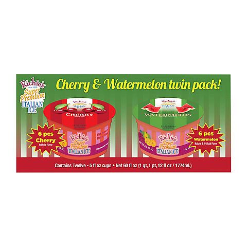 Richie's Super Premium Italian Ice Variety Pack - Watermelon, Cherry, 12 pk./5 oz.