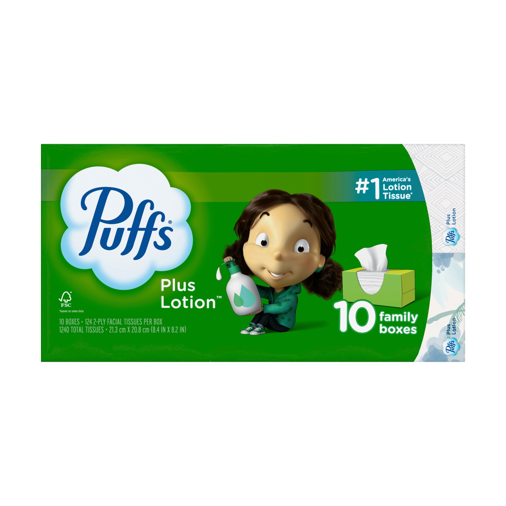 Puffs Facial Tissue, Plus Lotion, White, 2-Ply - 10 - 124 ct boxes