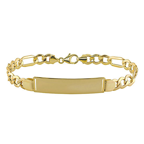 Men's Engravable Figaro Link ID Bracelet in 10k Yellow Gold