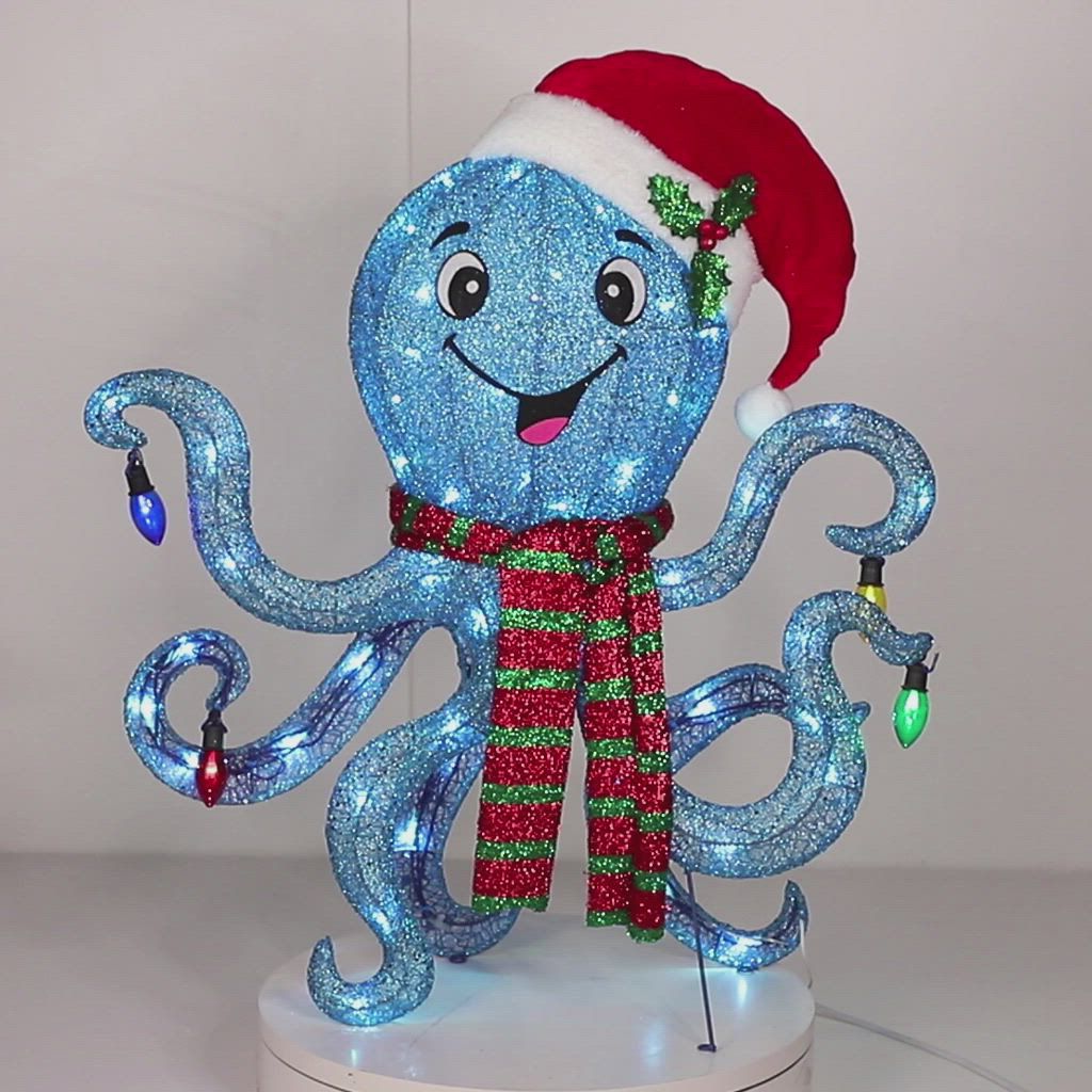 Berkley Jensen 32" Tall Lighted Octopus with Christmas Hat
