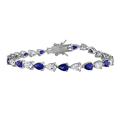 10.50 ct. TGW Created Blue and Created White Sapphire Tennis Bracelet in Sterling Silver