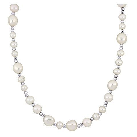 Cultured Freshwater Pearl Necklace with Beads in Sterling Silver