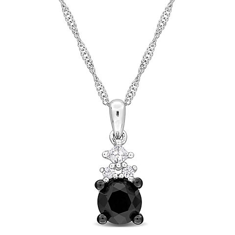 .60 ct. TW Black & White Diamond Solitaire Pendant Necklace in 14k White Gold