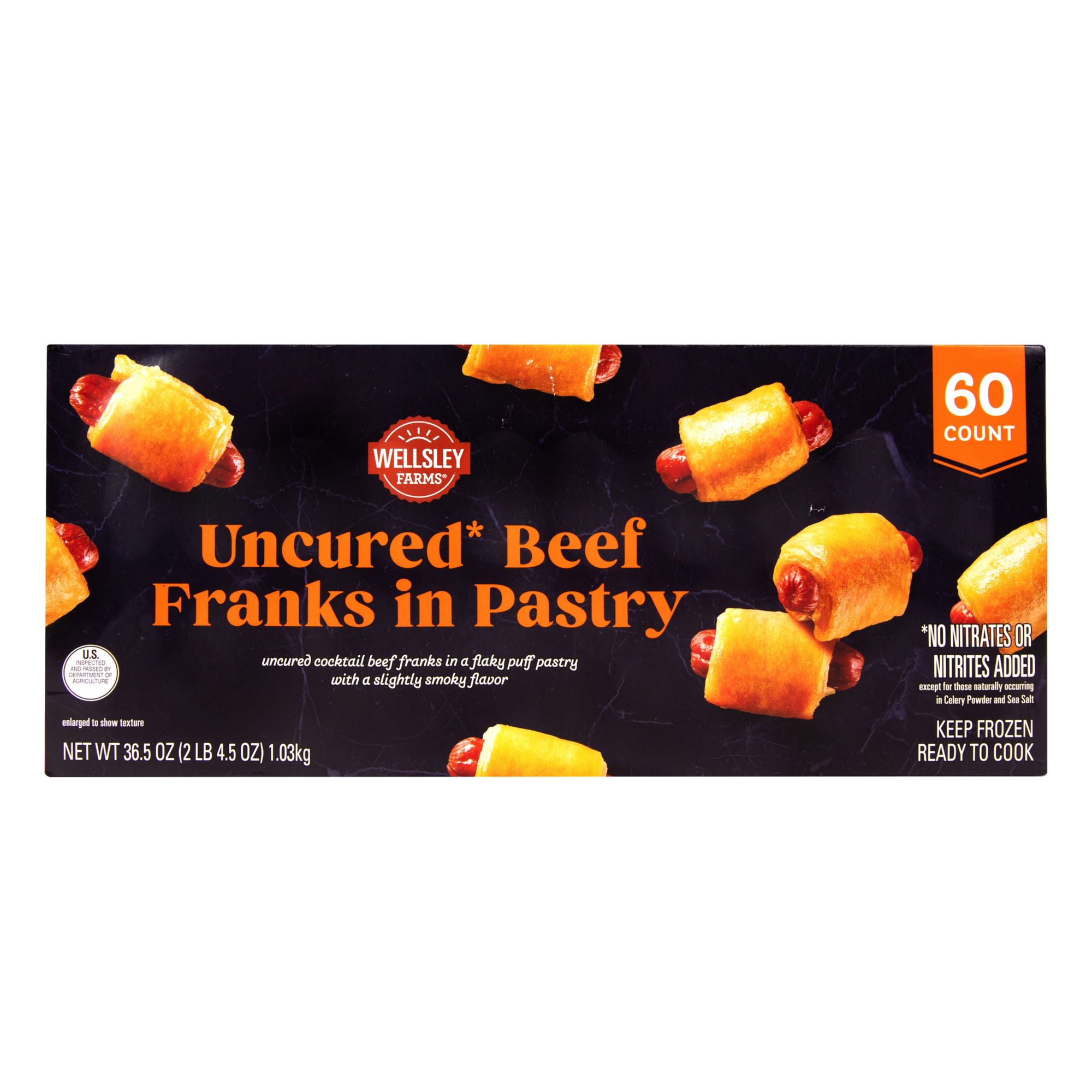Wellsley Farms Uncured Cocktail Beef Franks in Puff Pastry, 60 ct.