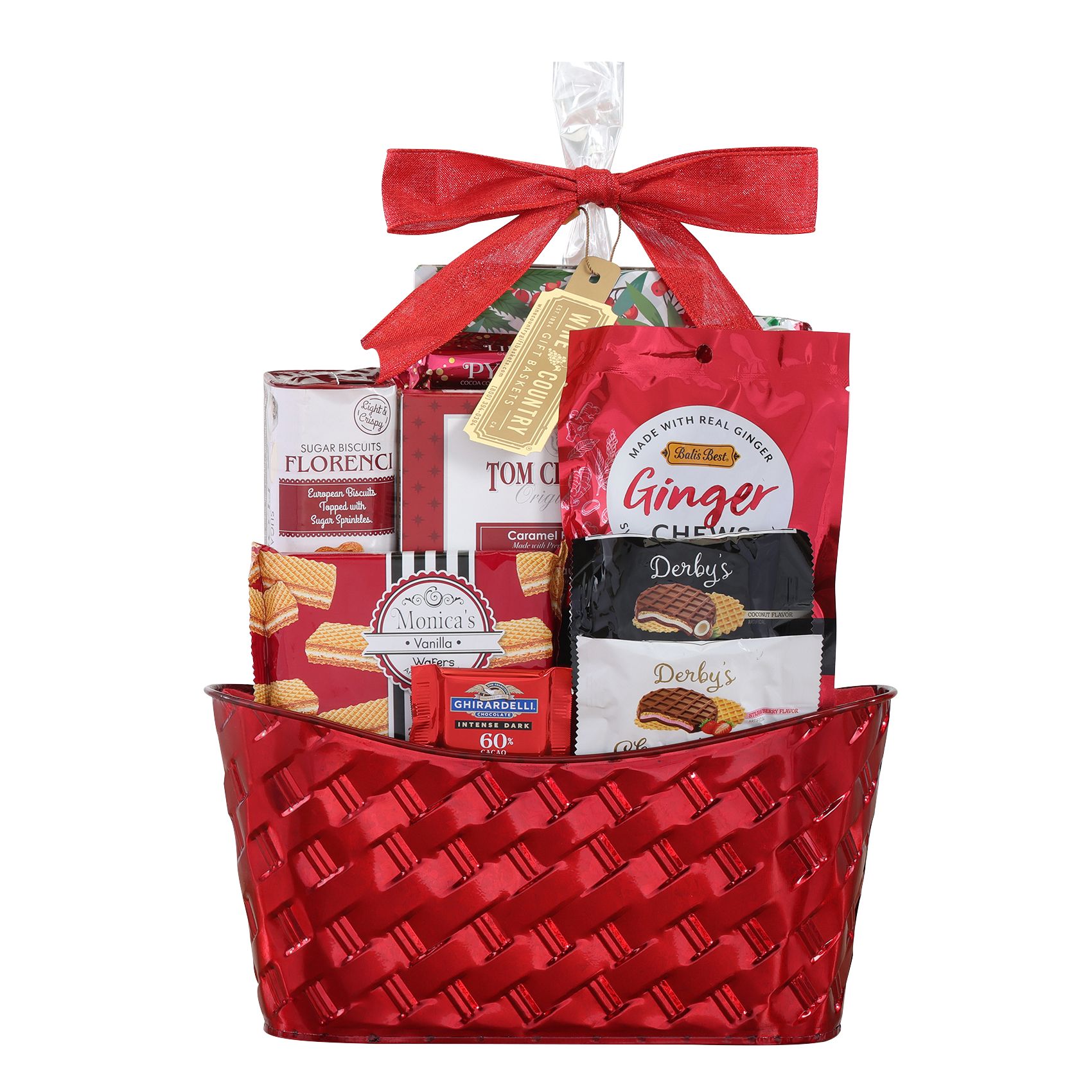 Embossed Metal Basket Filled With Sweet Treats - Silver