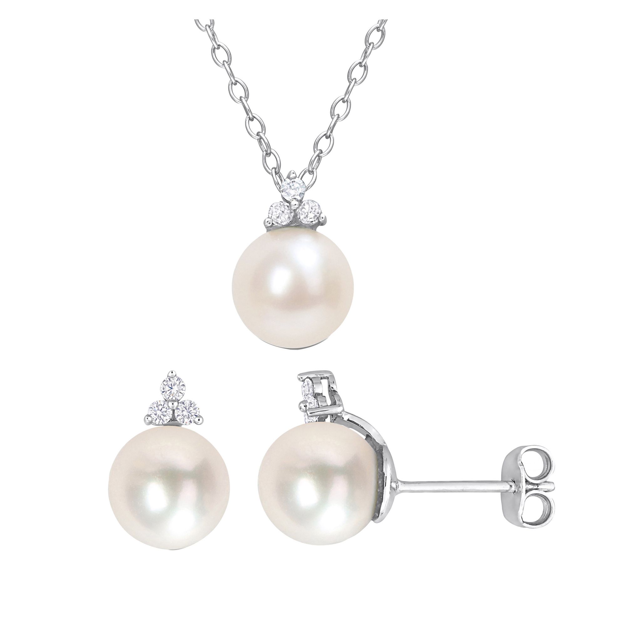 Sterling Silver Prong Set Cultured Freshwater Pearl Earrings Sterling Silver Prong Set Cultured Freshwater Pearl Earrings