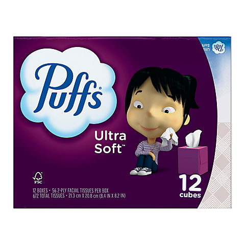 Puffs Ultra Soft & Strong 56-Sheet Facial Tissues, 12 pk.