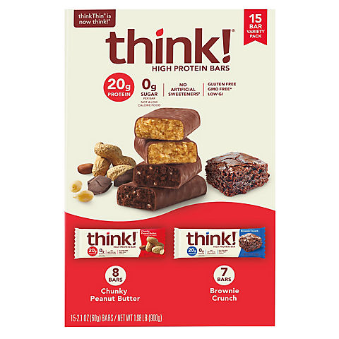 Think! High Protein Bars Variety Pack, 15 pk./2.1 oz.