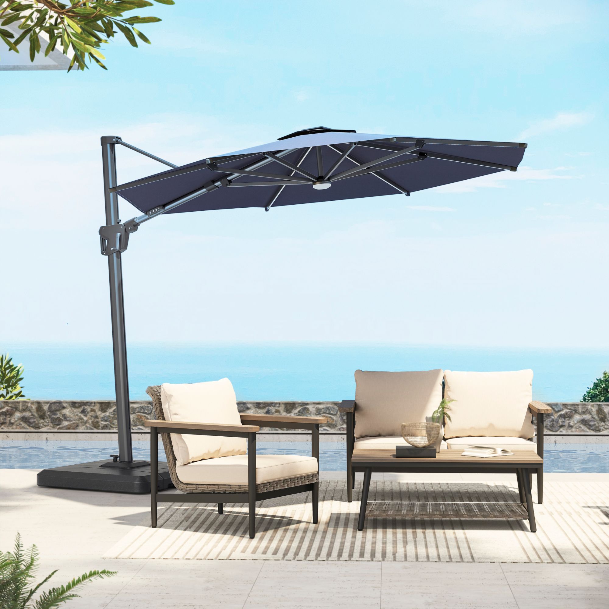 Villa By Sunvilla 11' Offset LED Umbrella – Navy