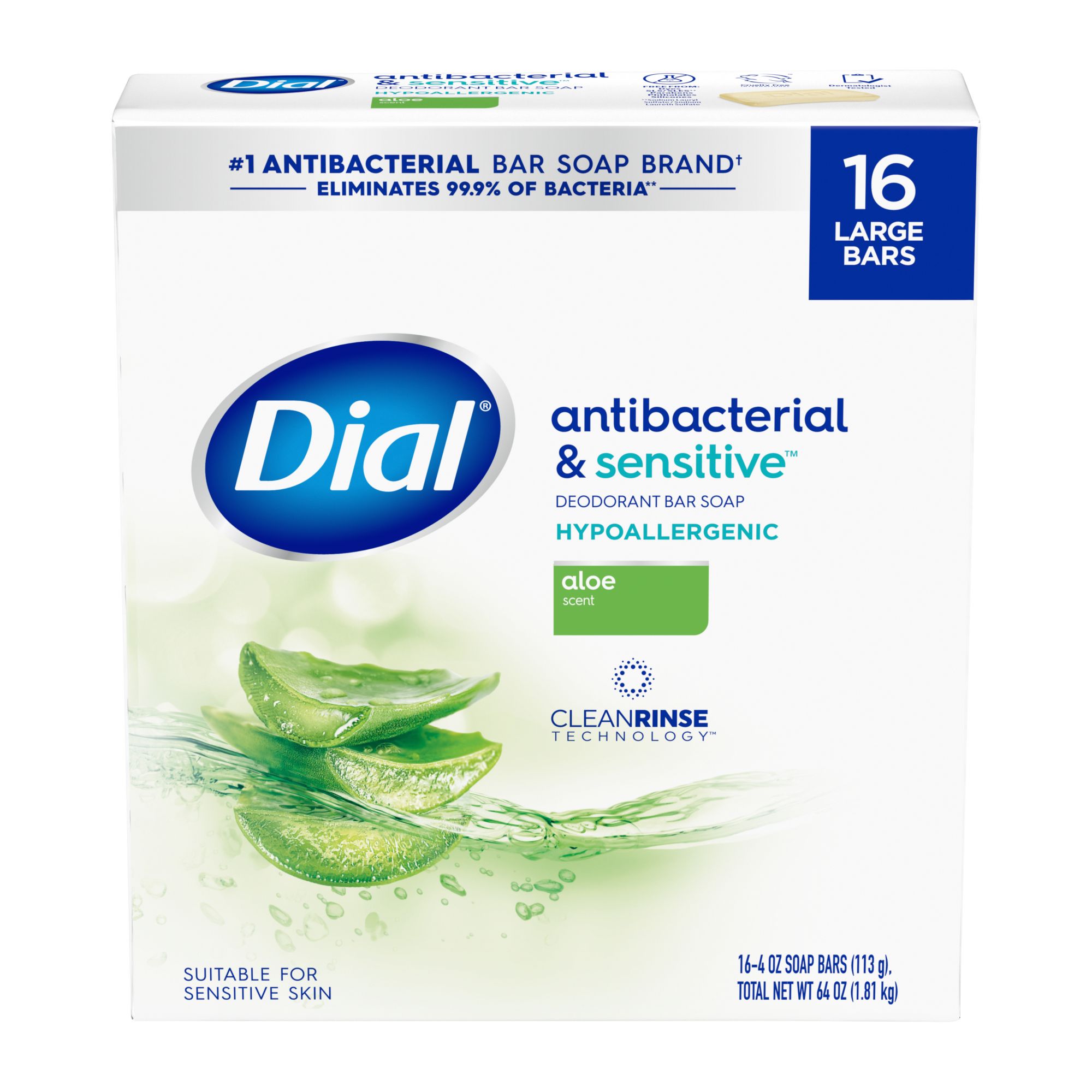 Dial Complete Clean & Gentle Aloe Bar Soap Hypoallergenic Antibacterial offers 15 Bars