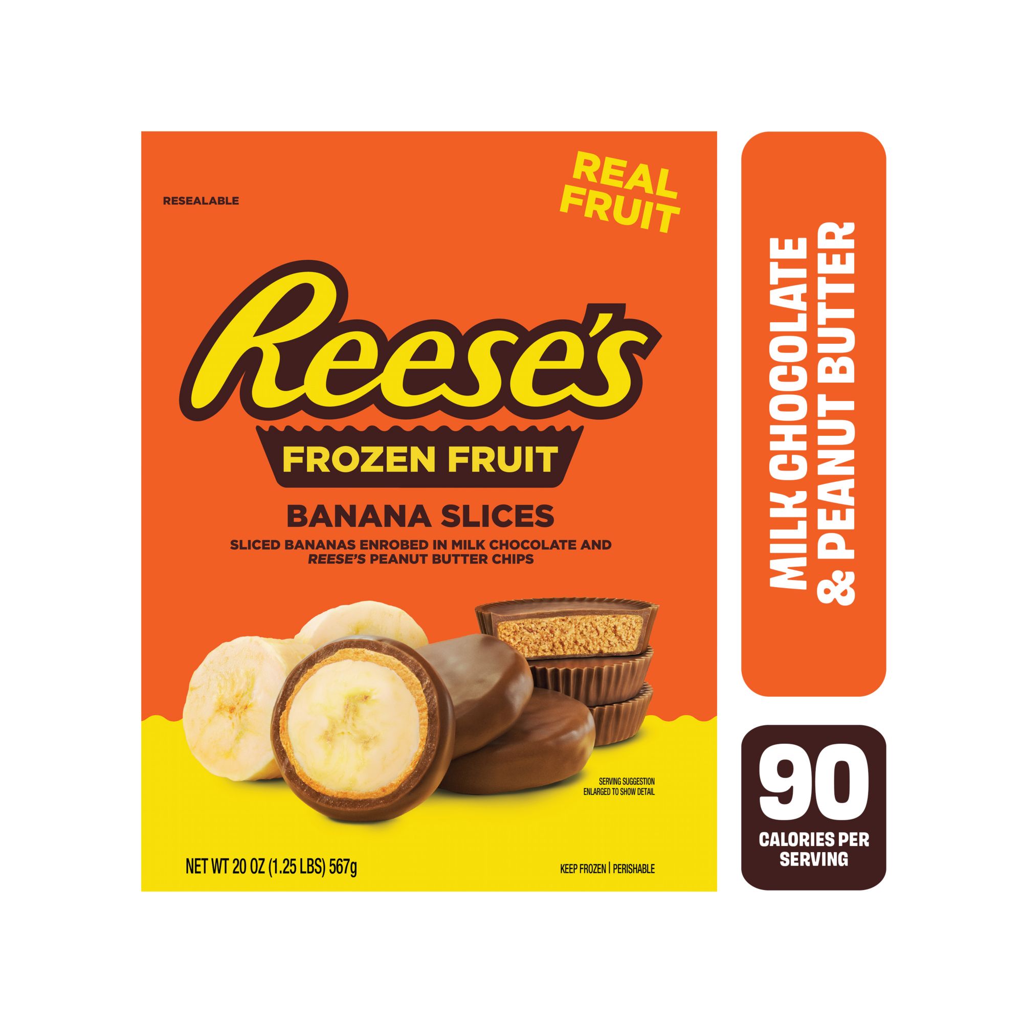 Reese's Banana Slices in Milk Chocolate and Peanut Butter Chips, Frozen Banana Treats, 20 oz.