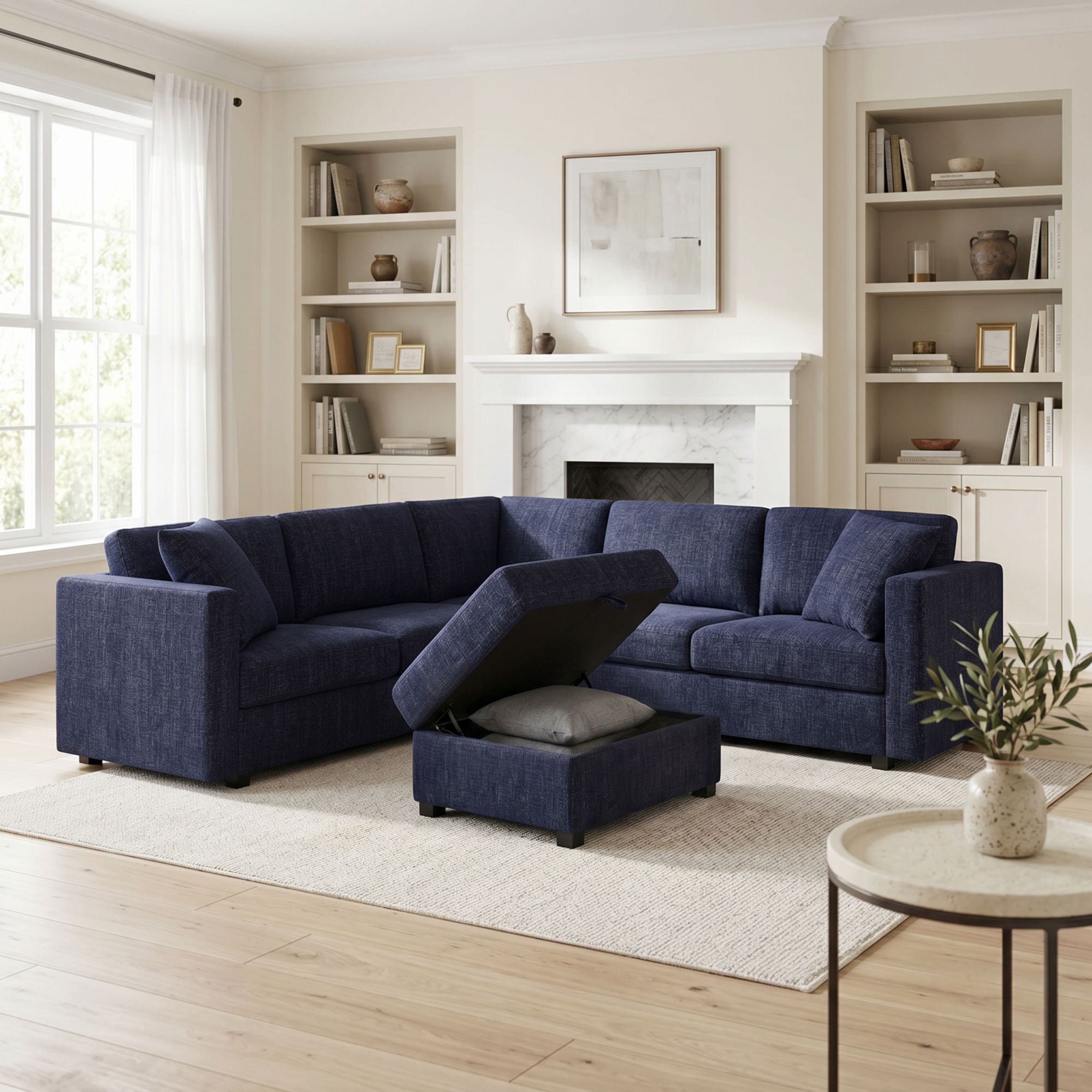 True Innovations 3-Pc. Sectional with Storage Ottoman – Navy