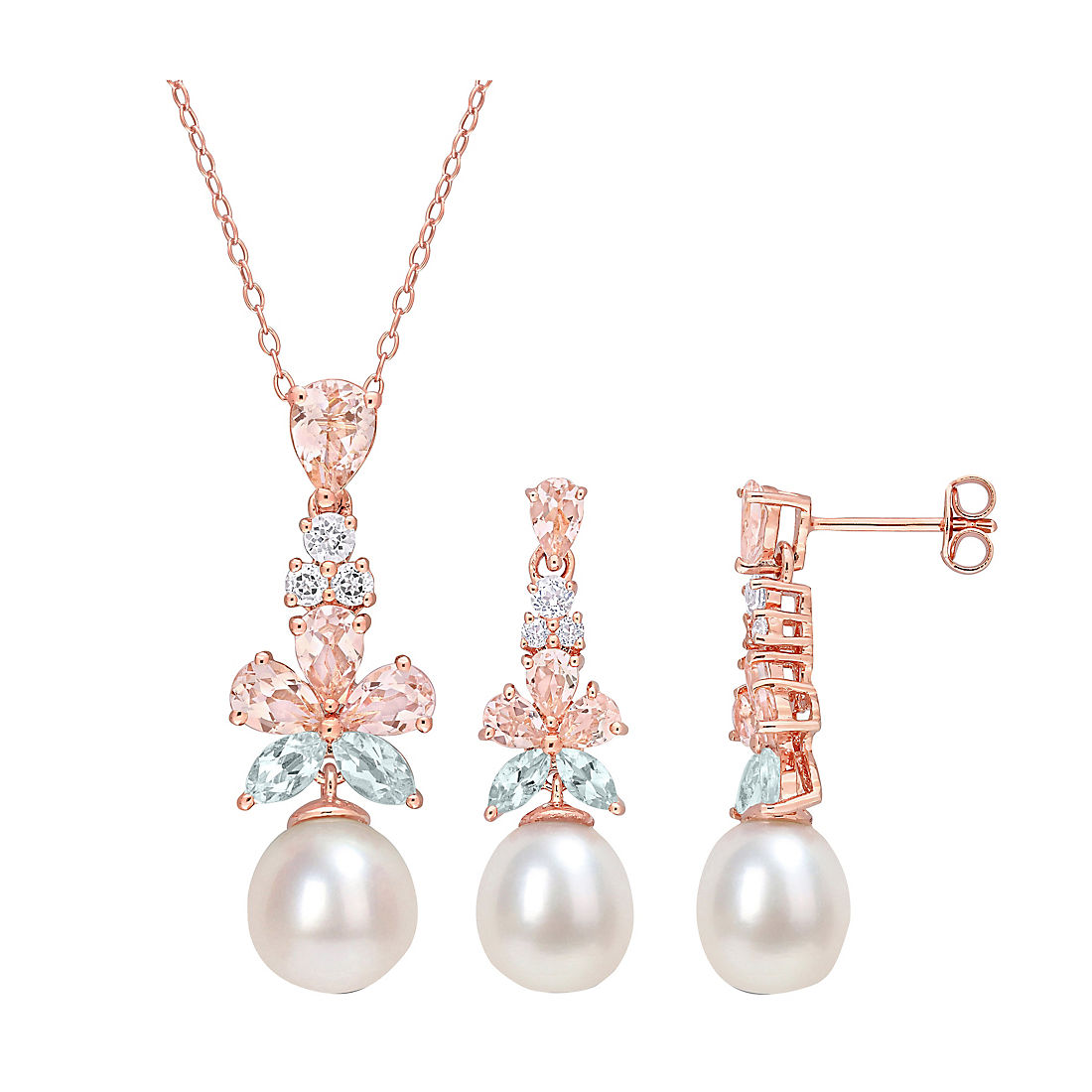Pink Cultured Freshwater Pearl Chain Drop Earrings Sterling Silver Pink Cultured Freshwater Pearl Chain Drop Earrings Sterling Silver