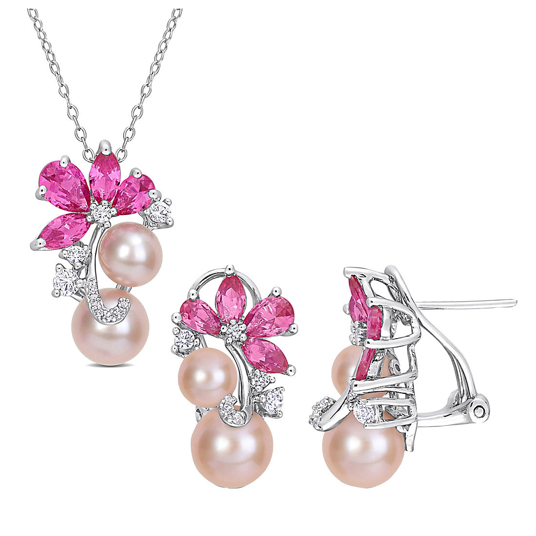Pink Cultured Freshwater Pearl Chain Drop Earrings Sterling Silver Pink Cultured Freshwater Pearl Chain Drop Earrings Sterling Silver