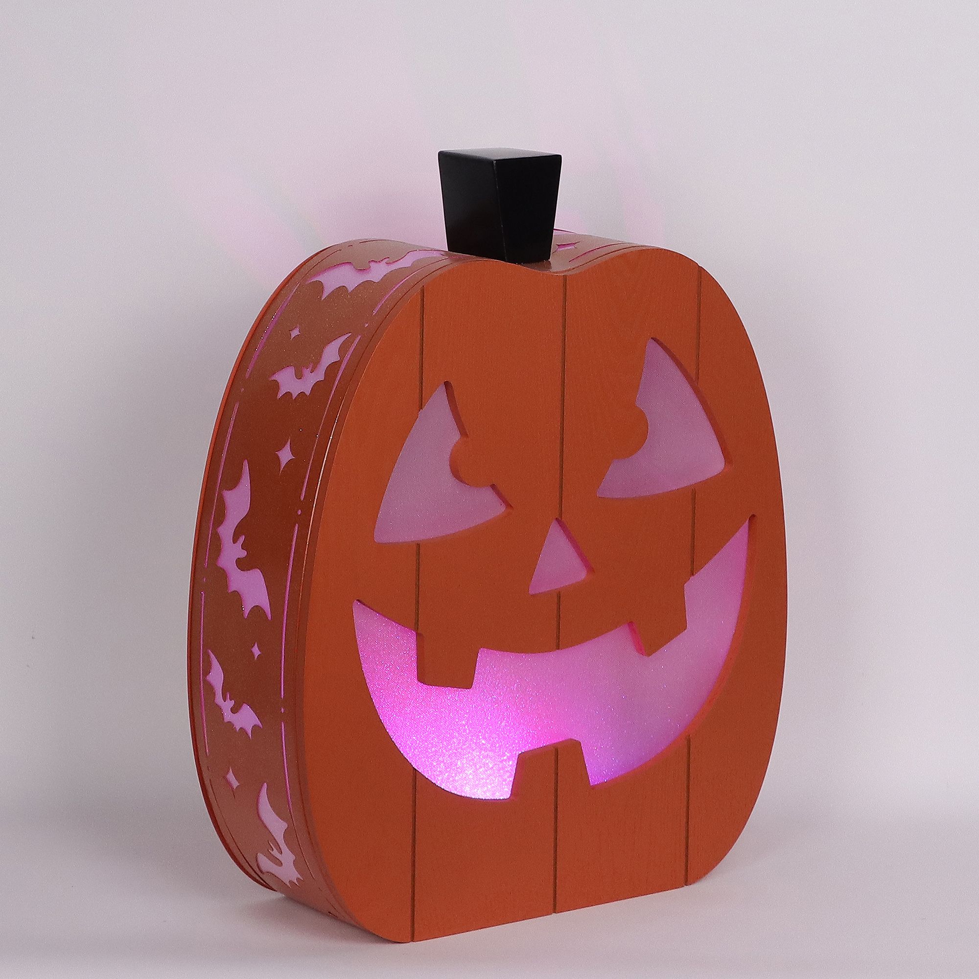 Berkley Jensen LED Pumpkins with Jack-O-Lantern faces and Halloween Themed Scenes, Set of 2