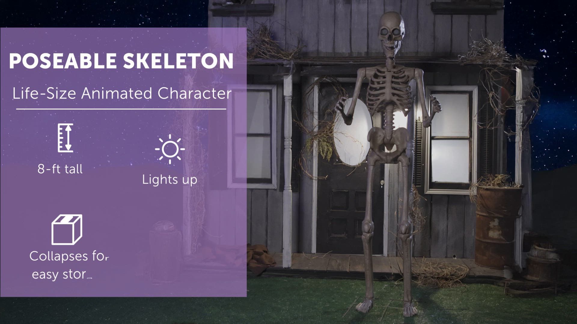 Berkley Jensen 8' Giant Poseable Skeleton with Lighted Eyes and Sound