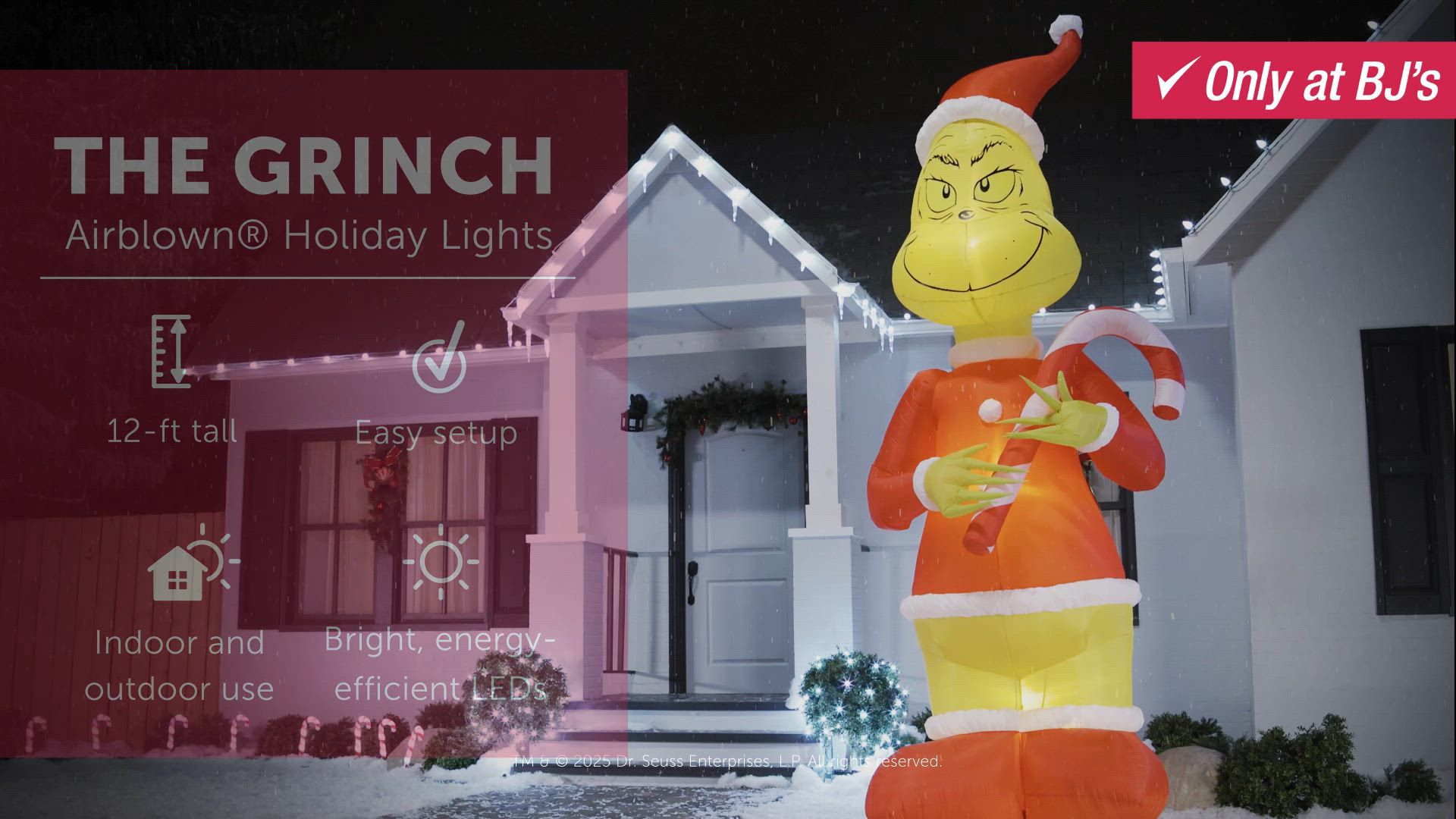 Giant 12' Inflatable Grinch with Candy Cane