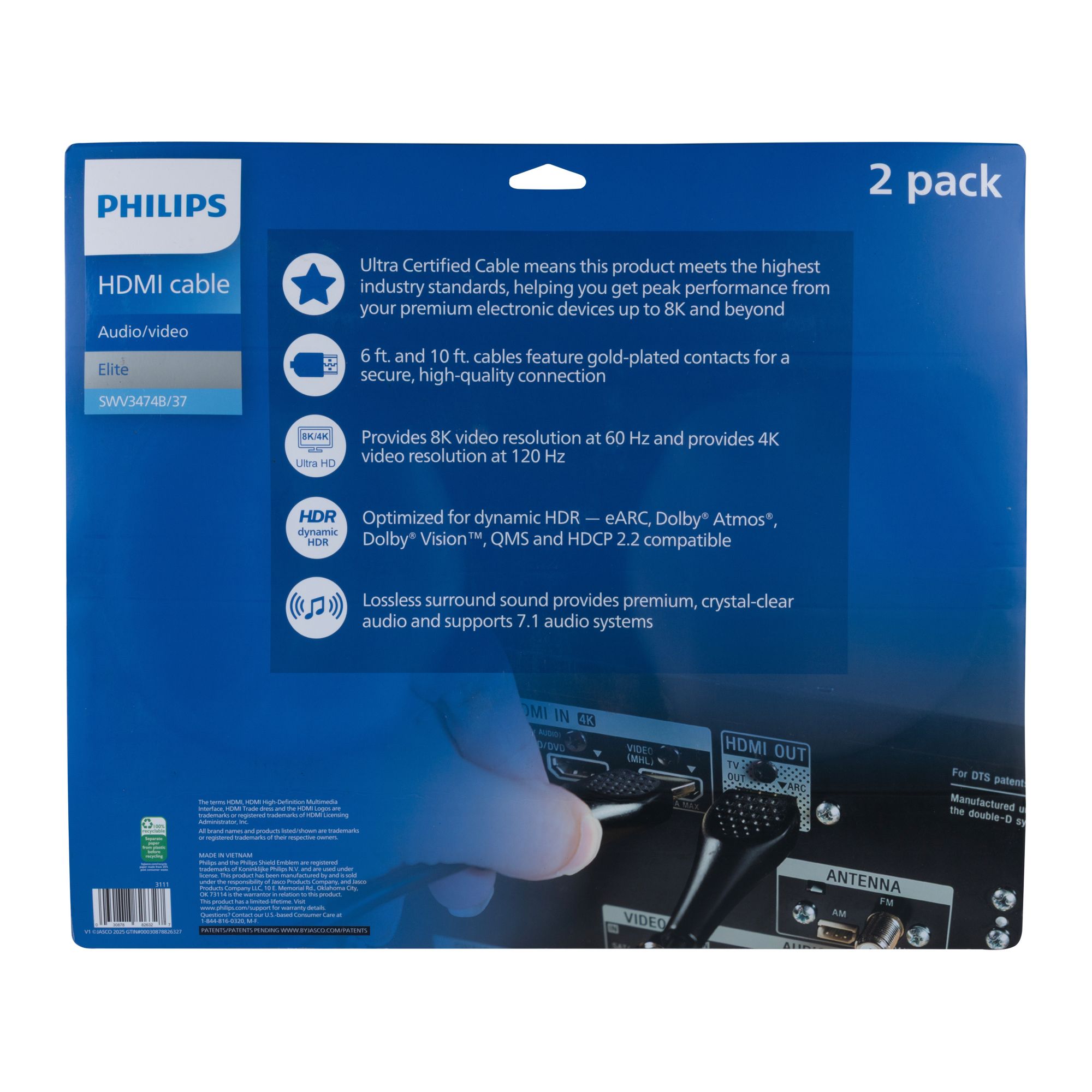 Philips 8K HDMI Cable 6' and 10', 2 pk.