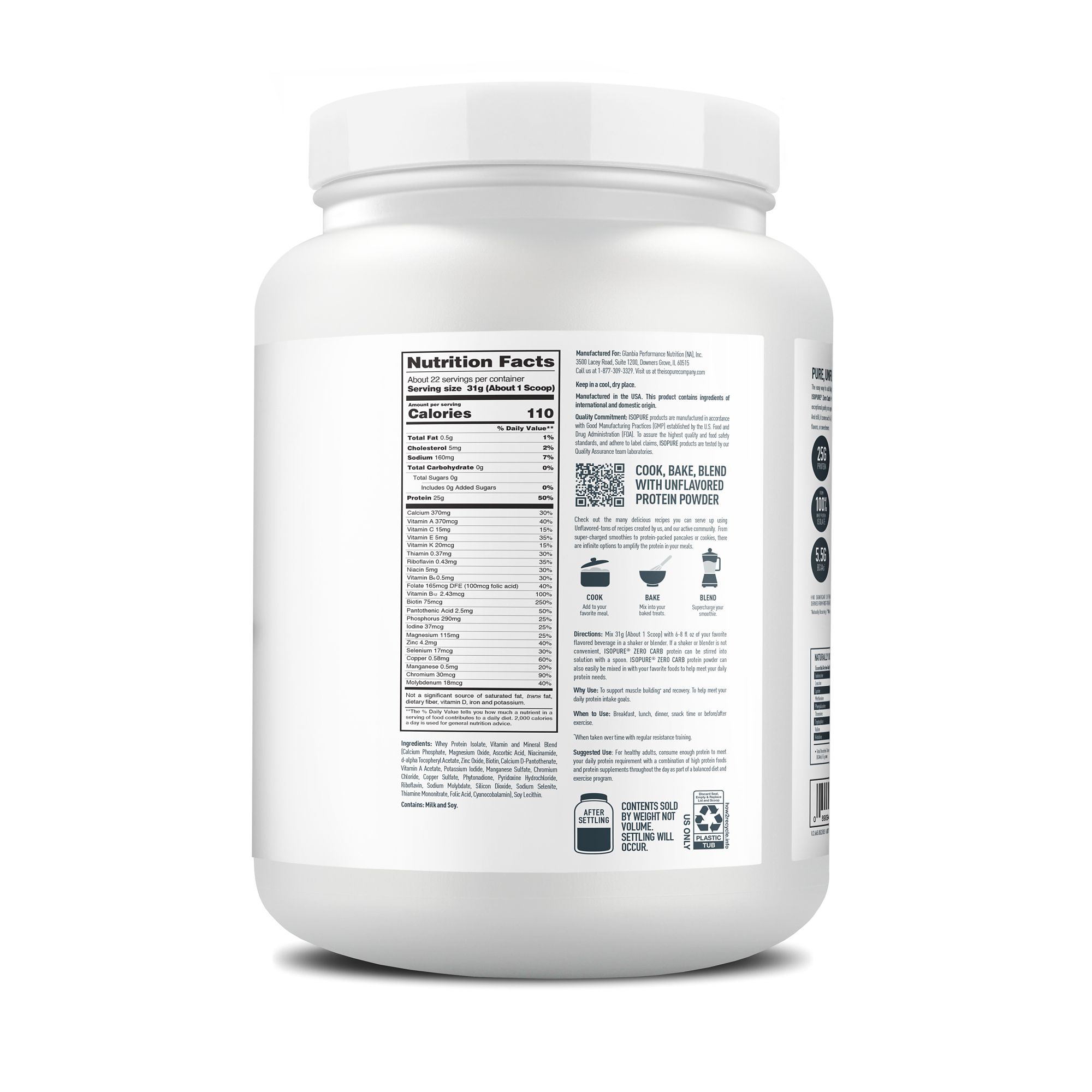 Isopure Zero Carb Protein, 25g Protein, Unflavored, 1.5 lbs.