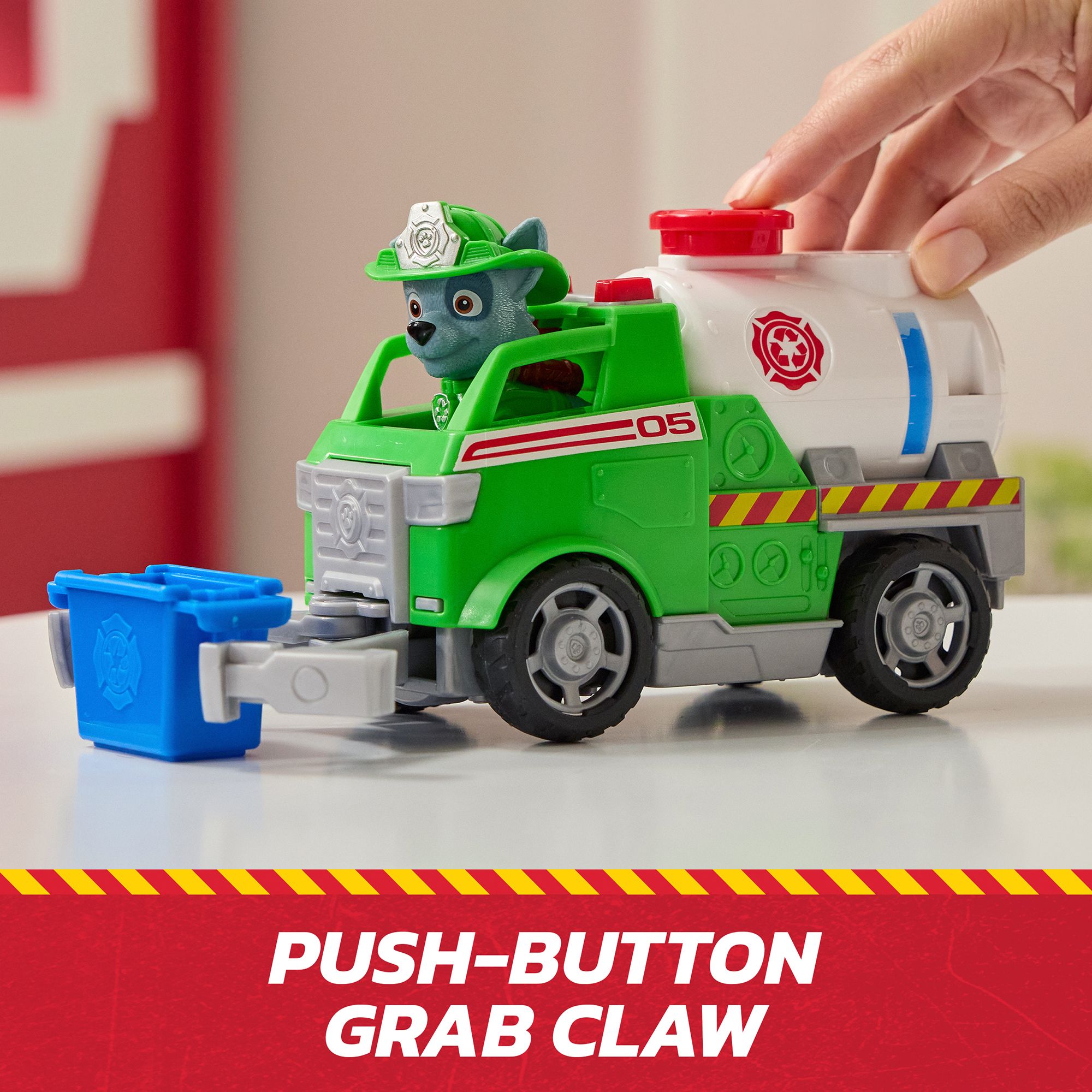 PAW Patrol Fire Rescue:  Rescue Fire Cruiser with Action Figure, Projectile Launcher, and Toy Truck - Rocky