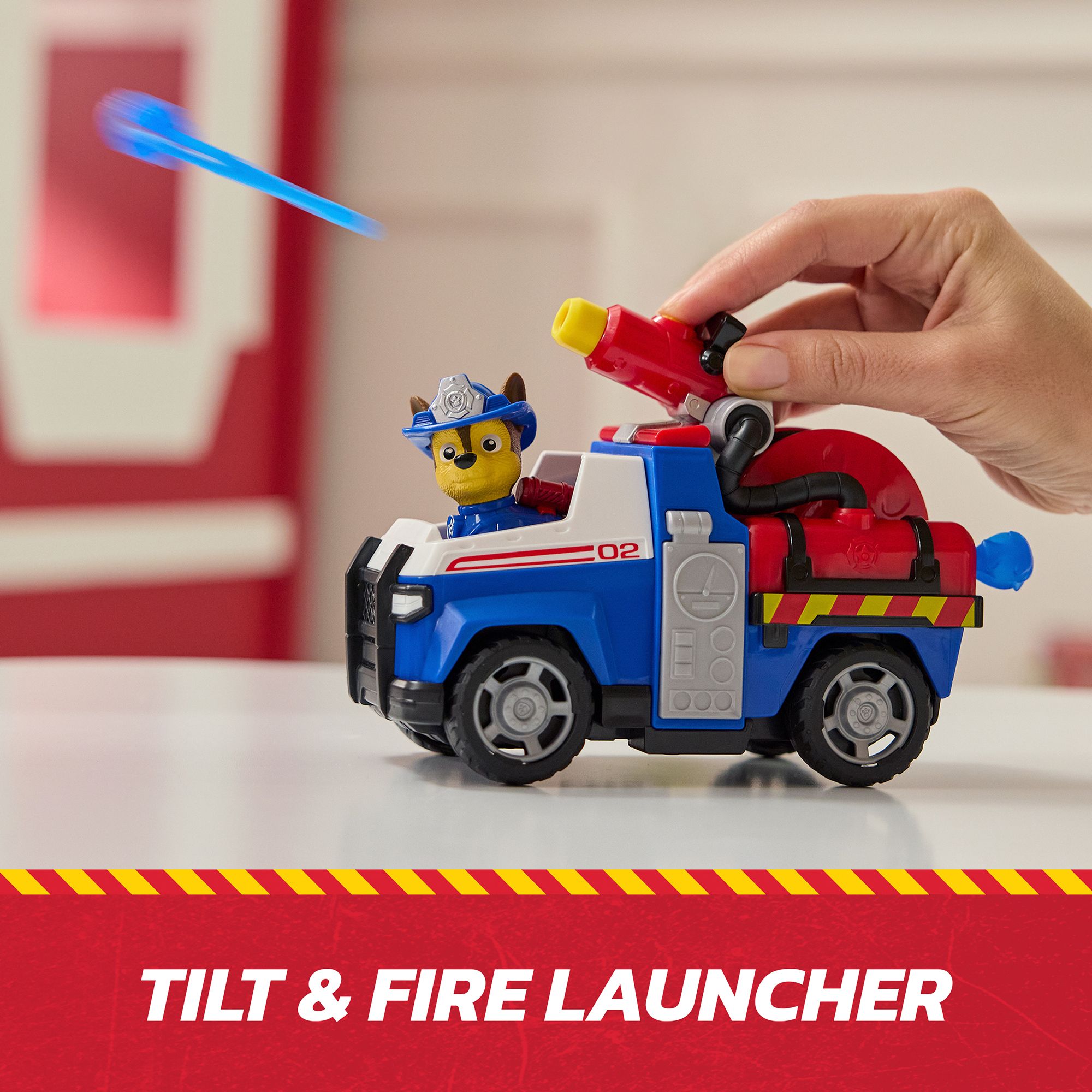 PAW Patrol Fire Rescue:  Rescue Fire Cruiser with Action Figure, Projectile Launcher, and Toy Truck - Chase