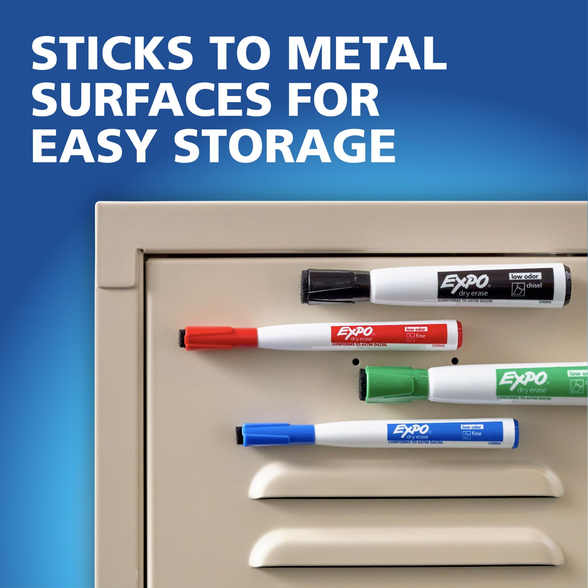 EXPO Magnetic Dry Erase Markers with Eraser, Assorted Colors, Fine Tip, 8 ct.