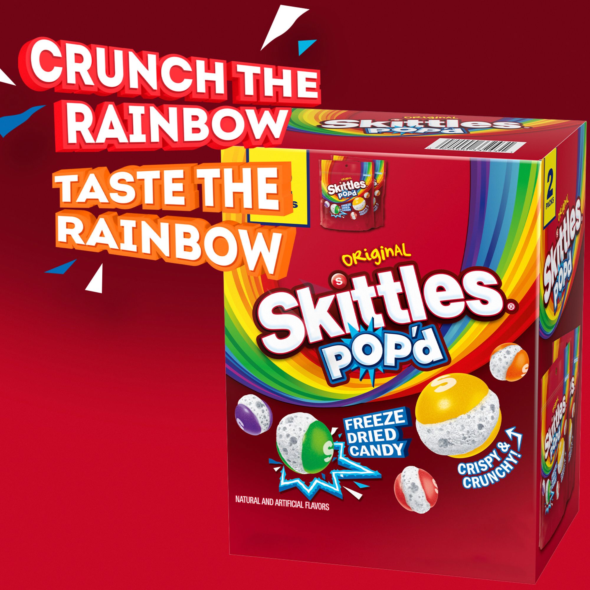 Skittles Pop'd Originals Freeze Dried Candy, Resealable Bag, 2 pk./5.5 oz.