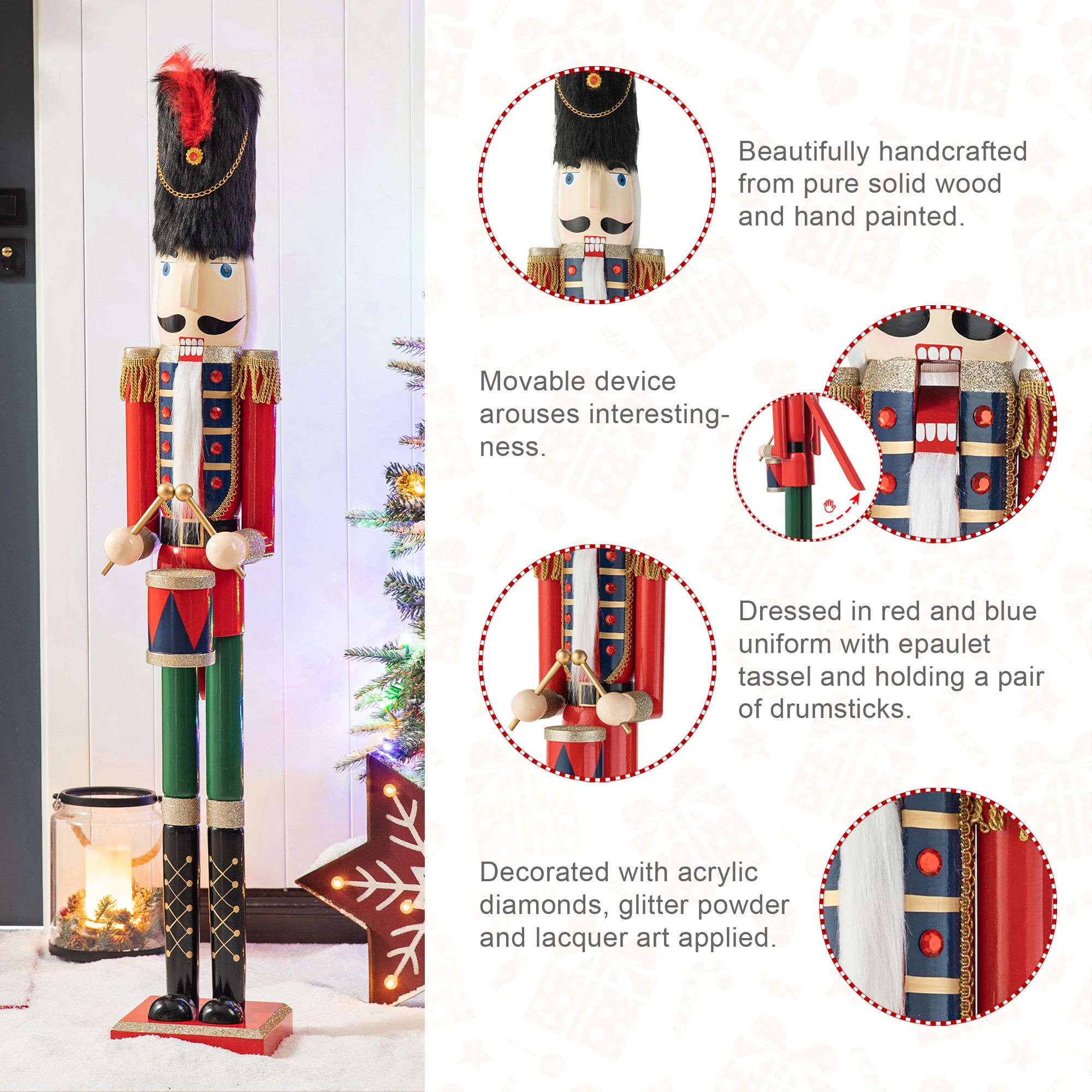 Glitzhome 42" Christmas Wooden Nutcracker Standing Decor
