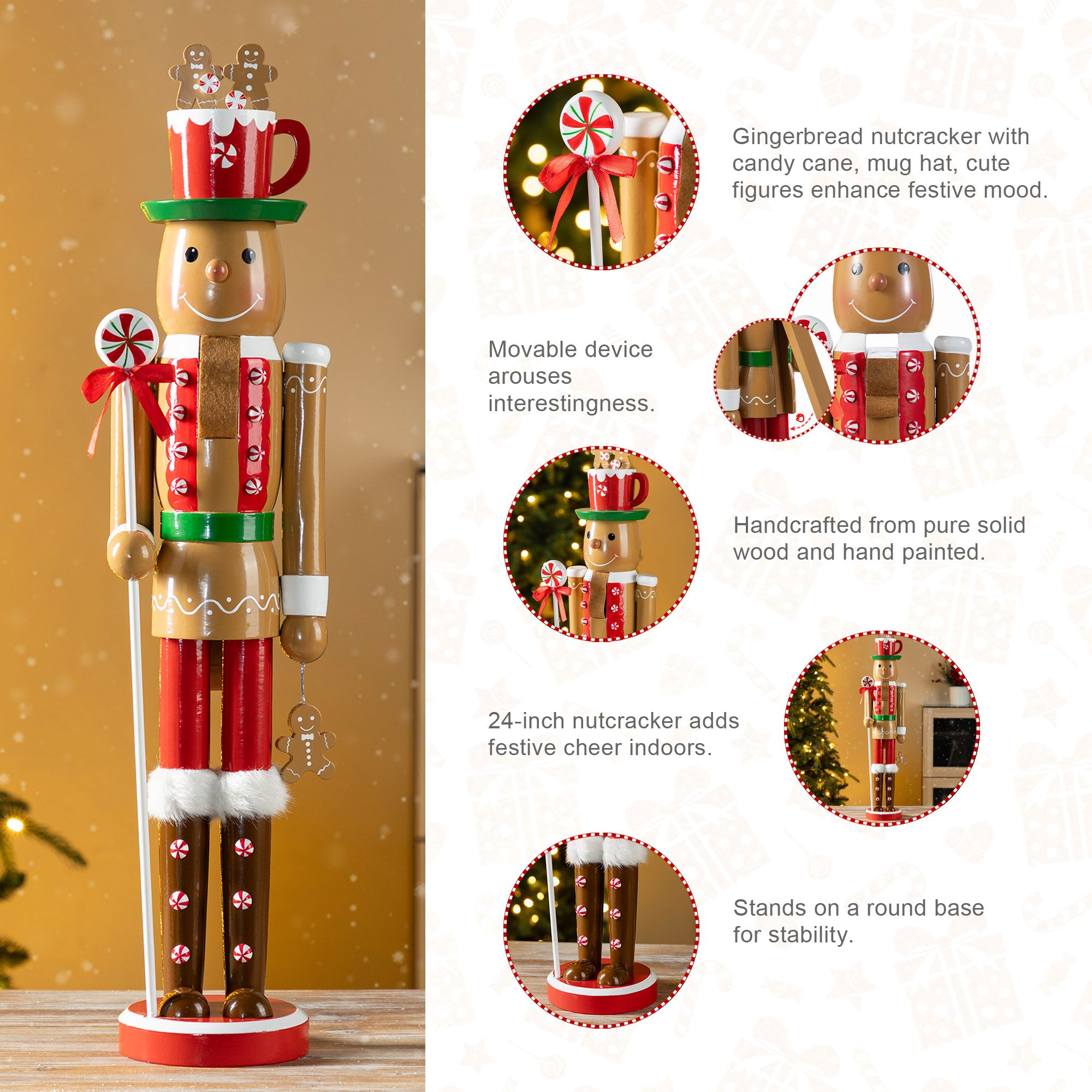 Glitzhome 2' Wooden Gingerbread Nutcracker Christmas Decor