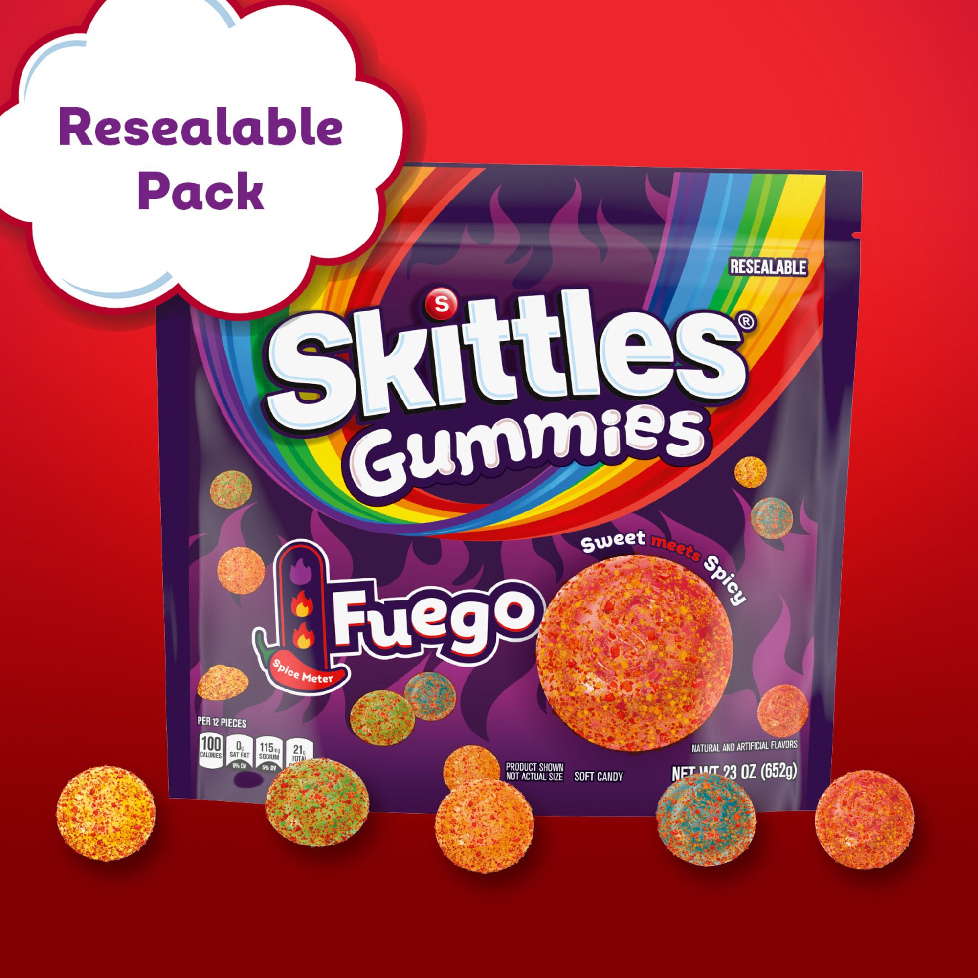 Skittles Gummies Fuego Sweet and Spicy Gummy Candy, Resealable, 23 oz.