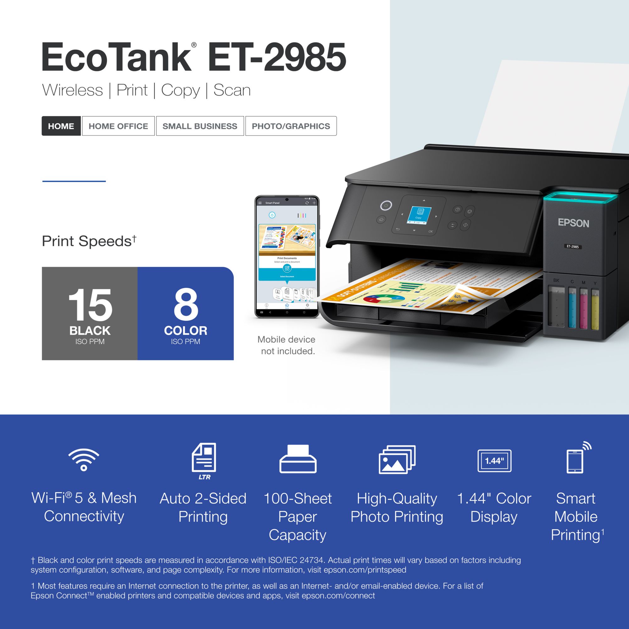 Epson EcoTank ET-2985 Wireless All-in-One Color Supertank Printer