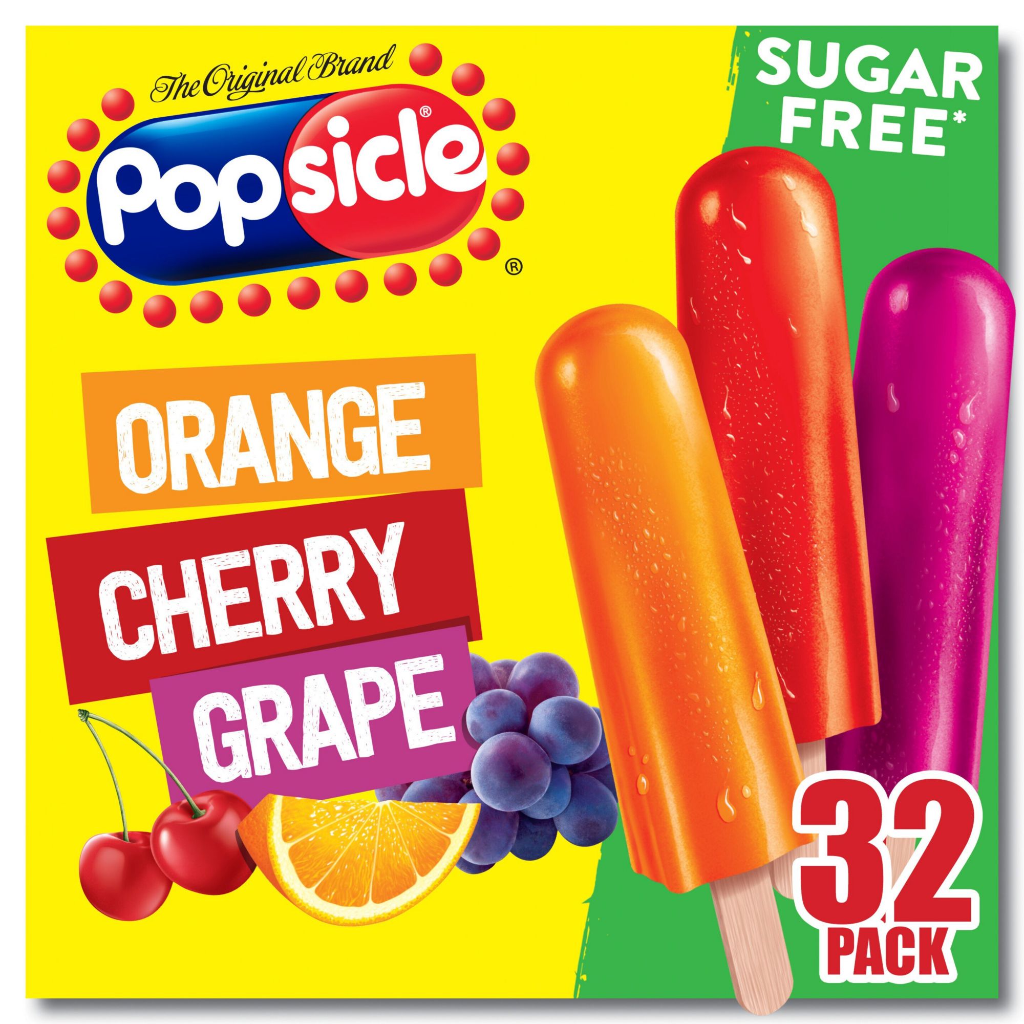 Popsicle Ice Pops, Orange, Cherry, Grape, 32 ct.