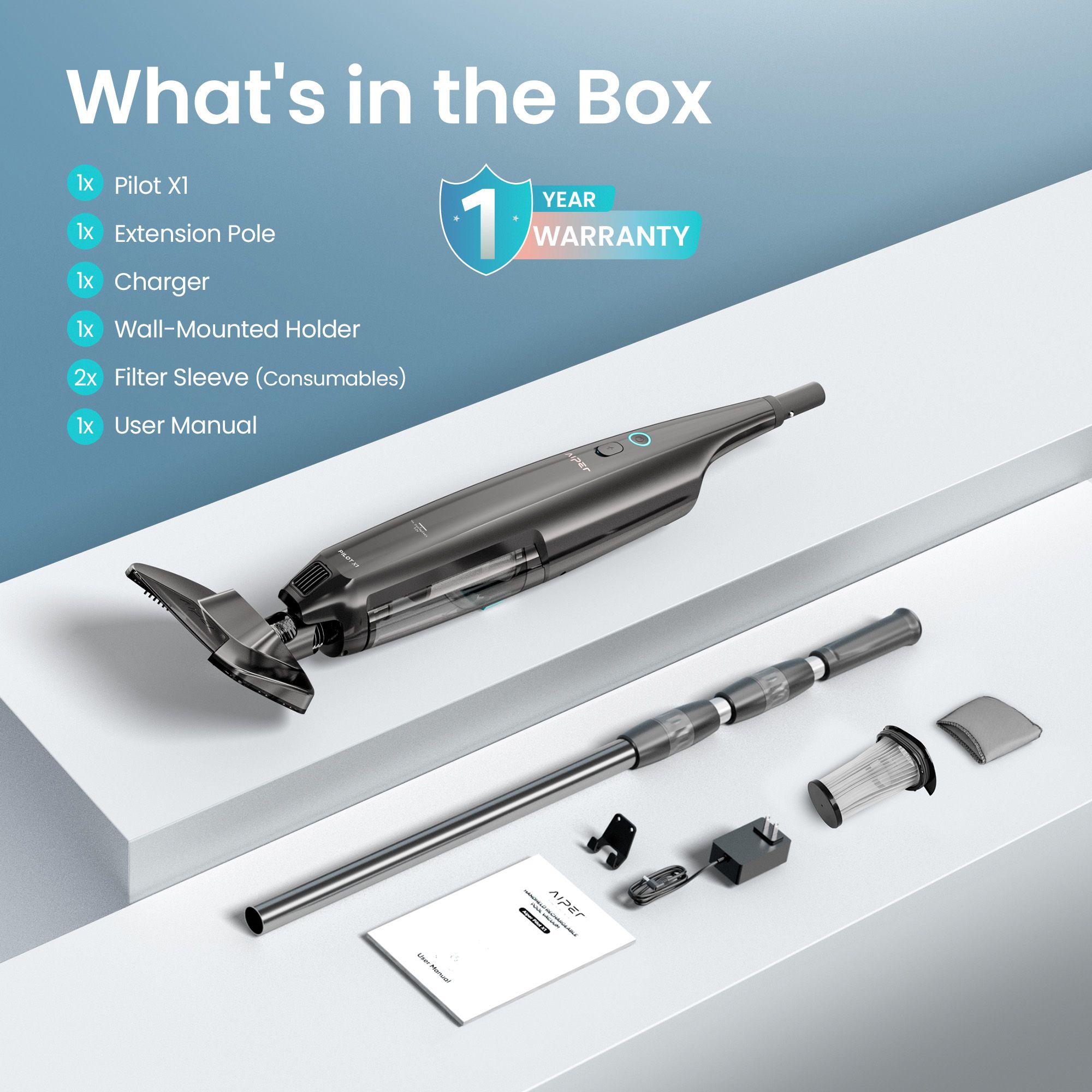 Aiper Pilot X1 Handheld Pool Vacuum: For Multi-Aquatic Care, Precise Anti-Clog Water 1260 GPH Vacuum System