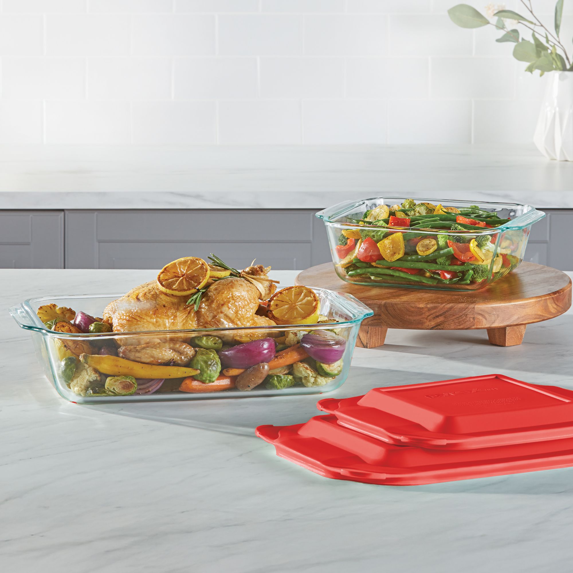 Pyrex Deep 4-Pc. Glass Baking Dish Set with Red Lids
