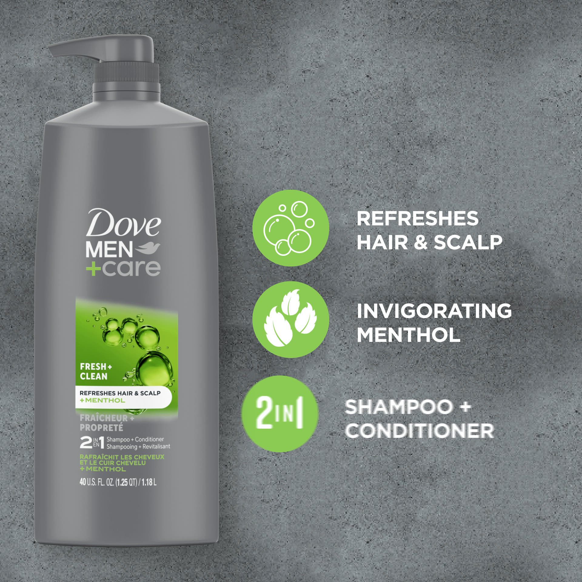 Dove Men+Care Fresh and Clean 2-in-1 Shampoo and Conditioner, 40 oz.