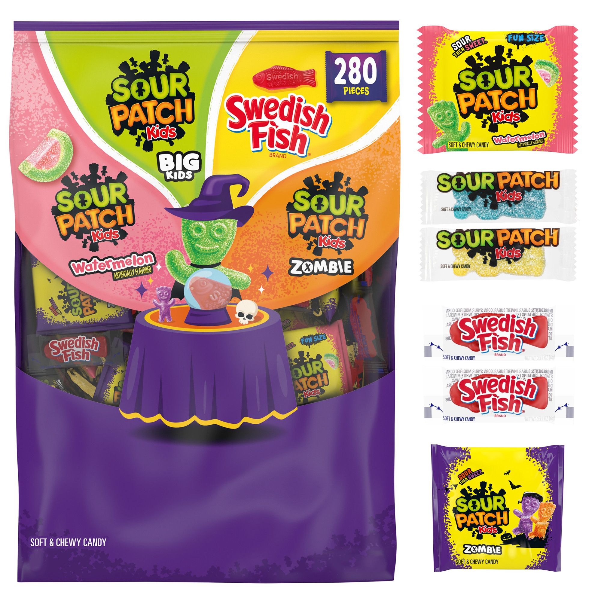 Sour Patch Kids and Swedish Fish Halloween Candy Variety Pack, Soft and Chewy Candy, Bags, 280 ct.