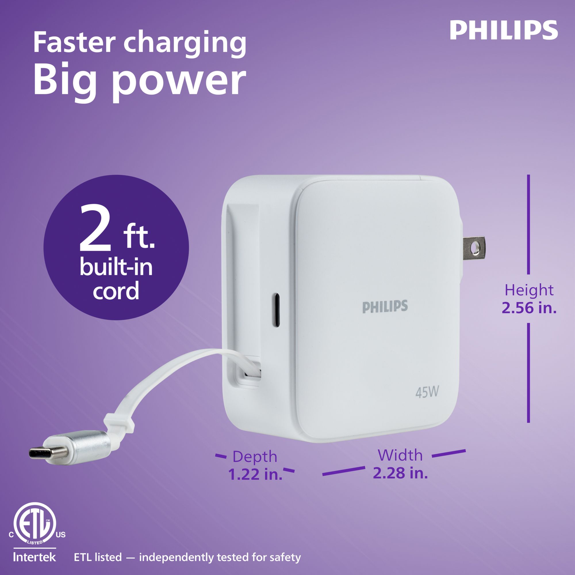 Philips 45W GaN Charger with Retractable USB-C