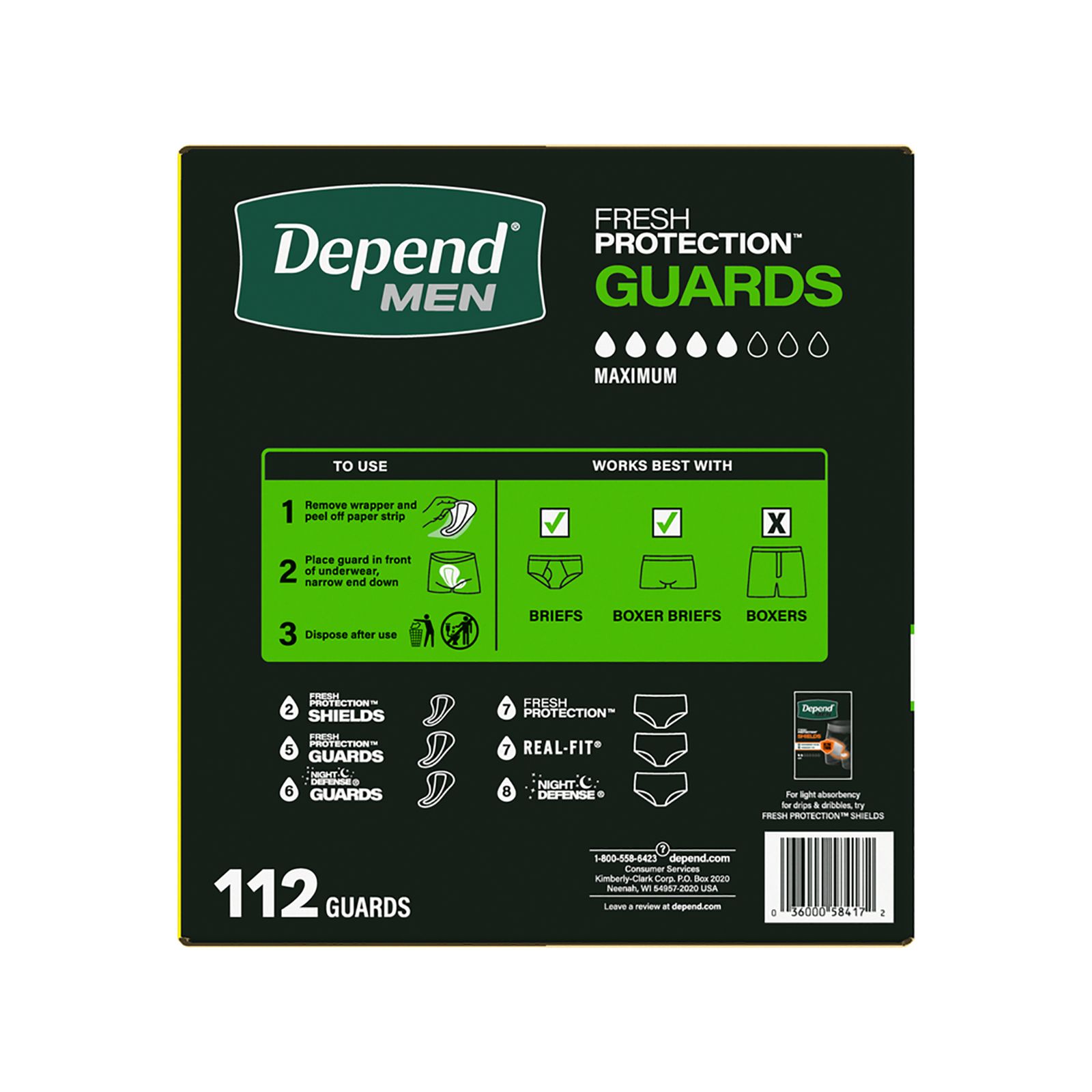 Depend Guards Incontinence Pads for Men, Maximum Absorbency, 112 ct.