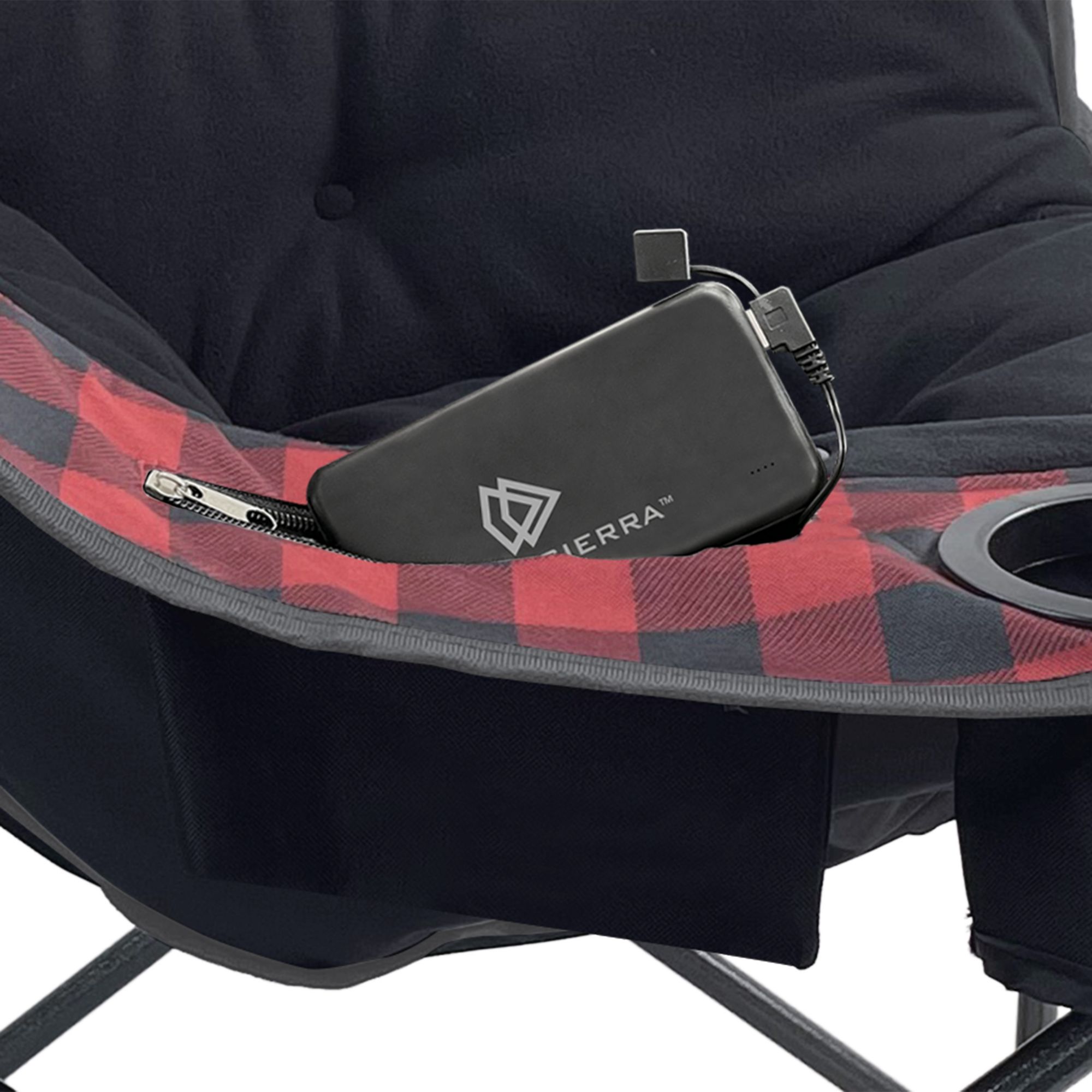 Black Sierra Equipment Heated Comfort Cloud Chair - Red Buffalo Check and Black Fleece (Heated Seat and Back)